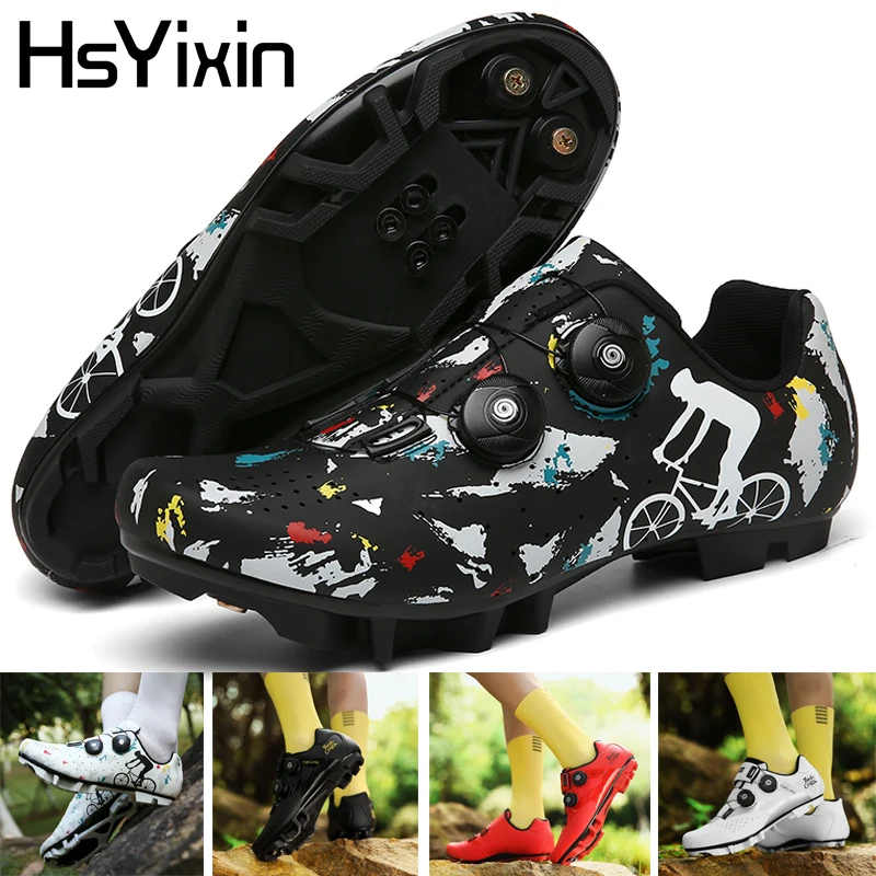

HsYixin MTB самоблокирующиеся велосипедные туфли мужские и женские нескользящие дышащие резиновые велосипедные тренировочные туфли на плоской подошве Spd велосипедная обувь