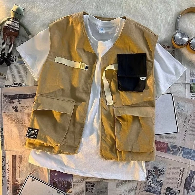

High Street Techwear Vest for Men Japanese Cargo Jacket with Detachable Pockets Hip Hop Flair Summer Layering Essential