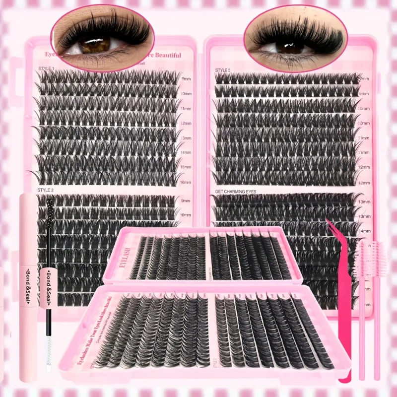 30/40/50/60/80/100D, 두께 9-16mm 핑크 래쉬 북 스타일 키트 D-컬 풀 볼륨 롱래스팅 플러피 & 위스피 볼드 속눈썹 연장