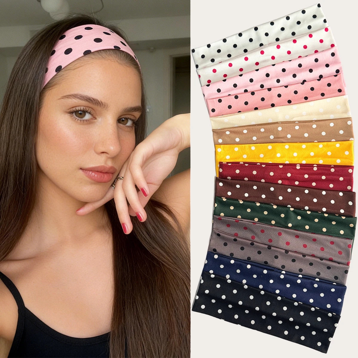 1pc Summer Retro American Spicy Girl Polka Dot Headband Fabric Elastic Sports Headband Yoga Outdoor Fashionable Headband