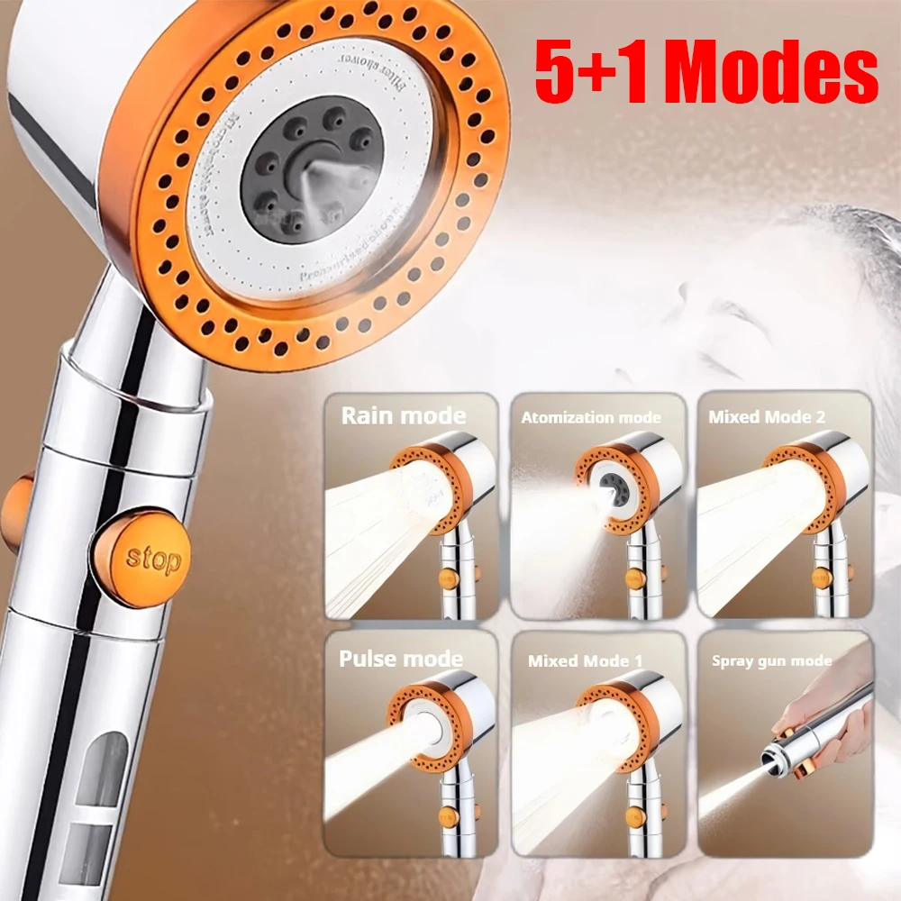 

5 Spray Spa Shower Head ABS Portable High Pressure Large Flow Filtered Shower Heads with Stop Button Universal Bathroom Nozzle