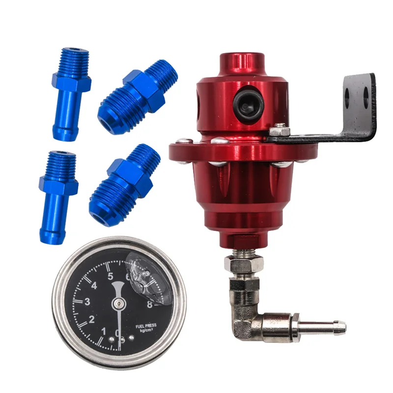 Adjustable Fuel Regulator Fuel Booster Universal Pressure Regulator with Pressure Gauge Car Accessories,Red