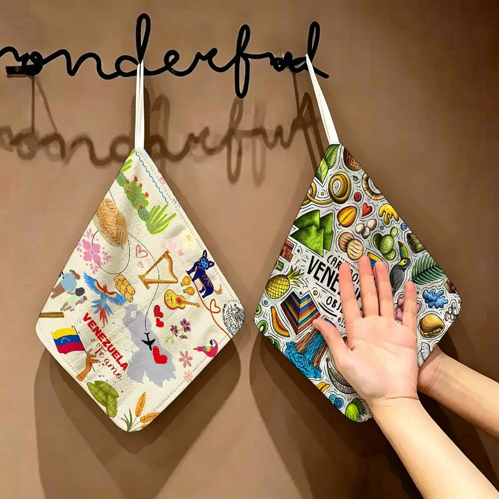 Aesthetic Art Venezuela Hanging Polyester Cotton Towel, Reusable Hand Wiping Cloth, Wear Resistant for Home Kitchen Sink