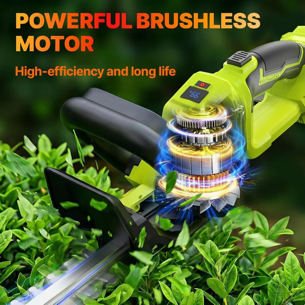 20-Inch Brushless Cordless Hedge Trimmer with 2×3.0Ah Batteries, 21V Electric Trimmer with Display, 2-Speed Control, 180° Rotatable Handle, Dual-Safety Switch for Garden Yard Care
