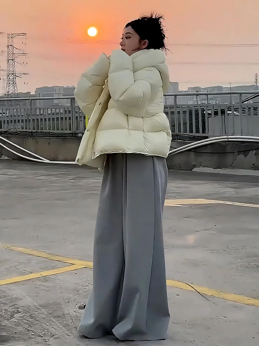 معطف نسائي ort White Du down Jaet Thiened Dstring بقلنسوة ملابس خارجية دافئة معطف شتوي عصري للتنقل Sle 2024