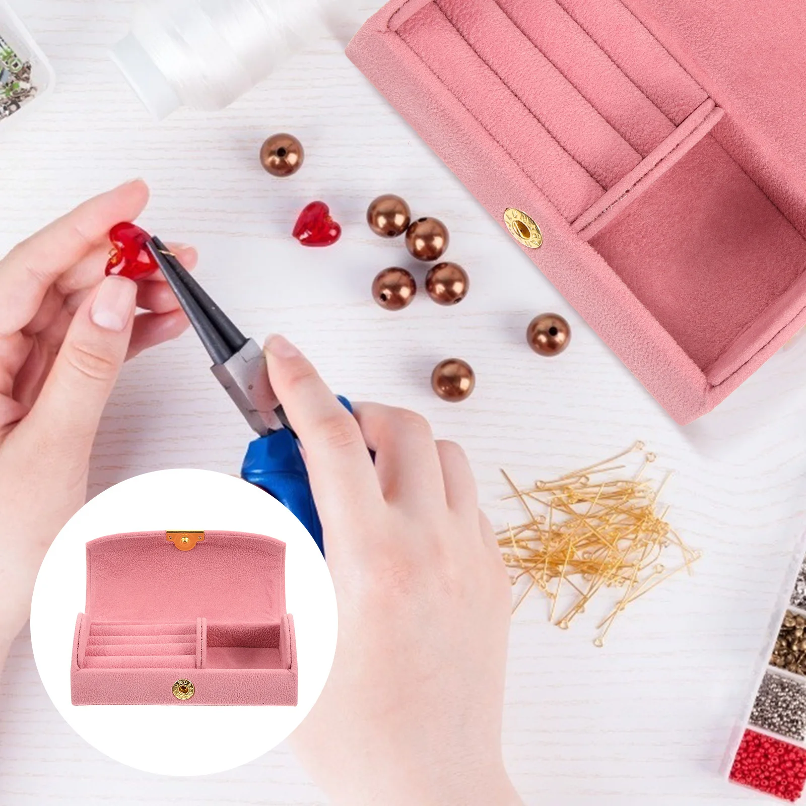 

Jewelry Box Arch-Shaped Design Multi-Compartment Organizer For Earrings Bracelets Travel-Friendly Desktop Decorative