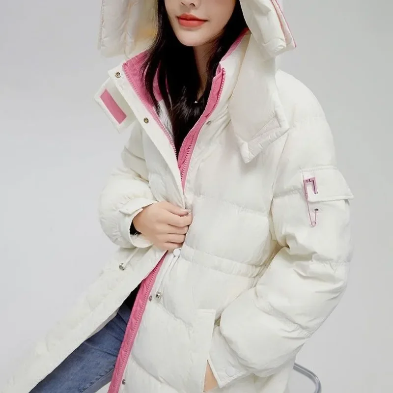 2024 New Women Down Jacket Winter Coat Female Mid Length Version Parkas Loose Thick Warm Outwear Hooded Leisure Time Overcoat