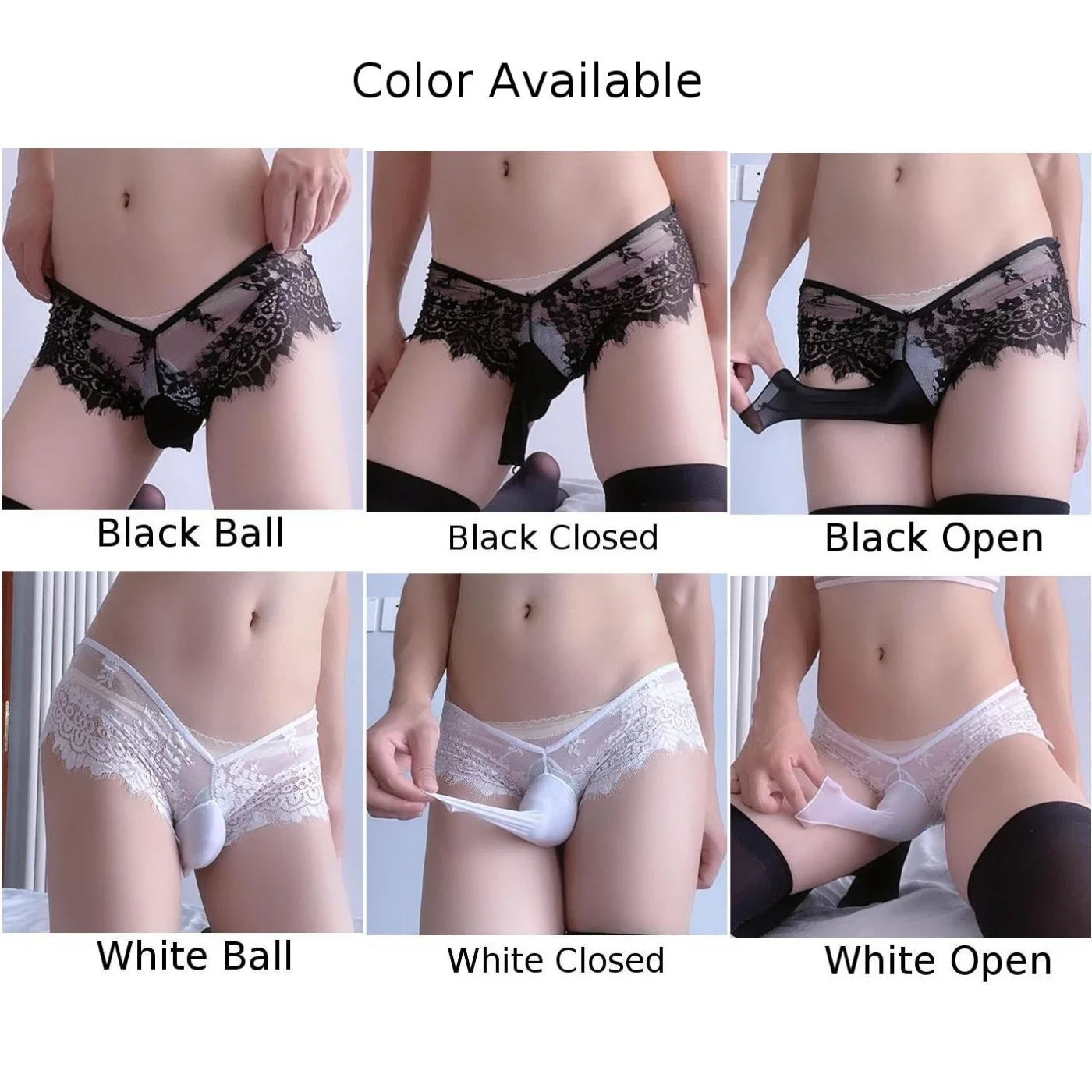 Men\'s Sexy Sissy Ultra-Thin Lace Underwear Pouch Sleeve Panties Men Sheer Low Rise Bikini Briefs See-Through Lingerie