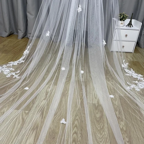 Imagen 2 del producto Velo de capa de boda de marfil blanco, Apliques de encaje, velo de hombro nupcial catedral, capa de 3m4m5m, chal, accesorios de boda