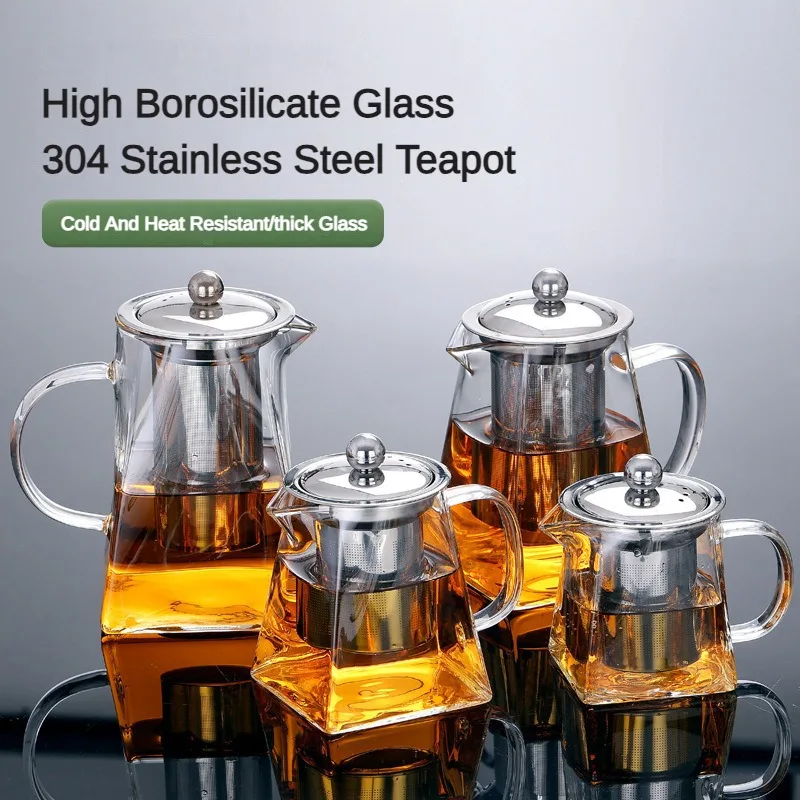 750/950ML Transparent Teapot High Temperature Resistant Glass Flower Teapot with Stainless Steel Tea Strainer Tea Maker Tea Set