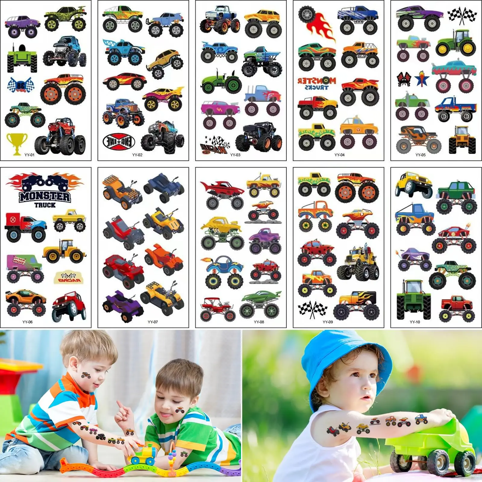 10 Sheets Monster Trucks Temporary Tattoos for Kids Boys  Monster Truck Tattoo Stickers for Party Supplies Decorations