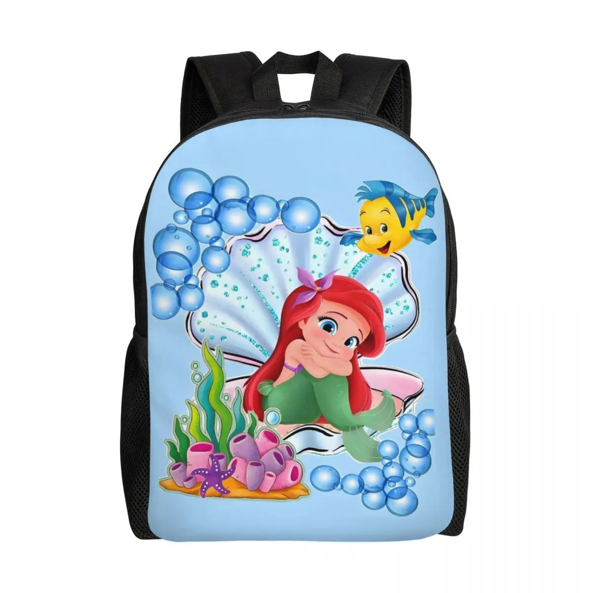

Custom Kawaii Ariel Flounder Laptop Backpack Men Women Casual Bookbag for School College Student Strong Seashells Bags