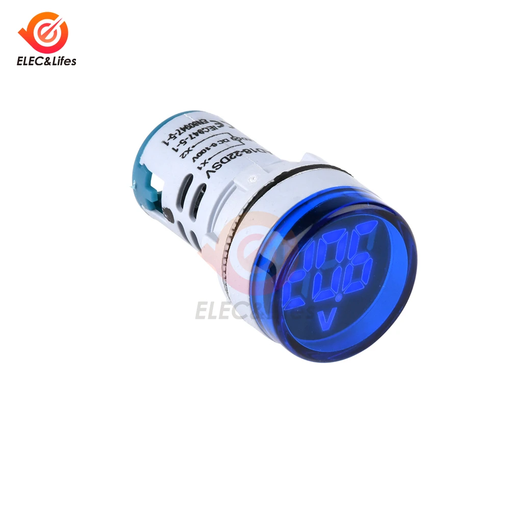 DIY Mini Digital Voltmeter 22mm Round DC 6-100V Volt Voltage Tester Meter Monitor Power LED Indicator Pilot Lamp Light Display