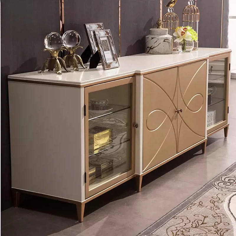 Dining side cabinet modern simple solid wood glass cabinet light luxury beautiful home living room entrance cabinet decorative