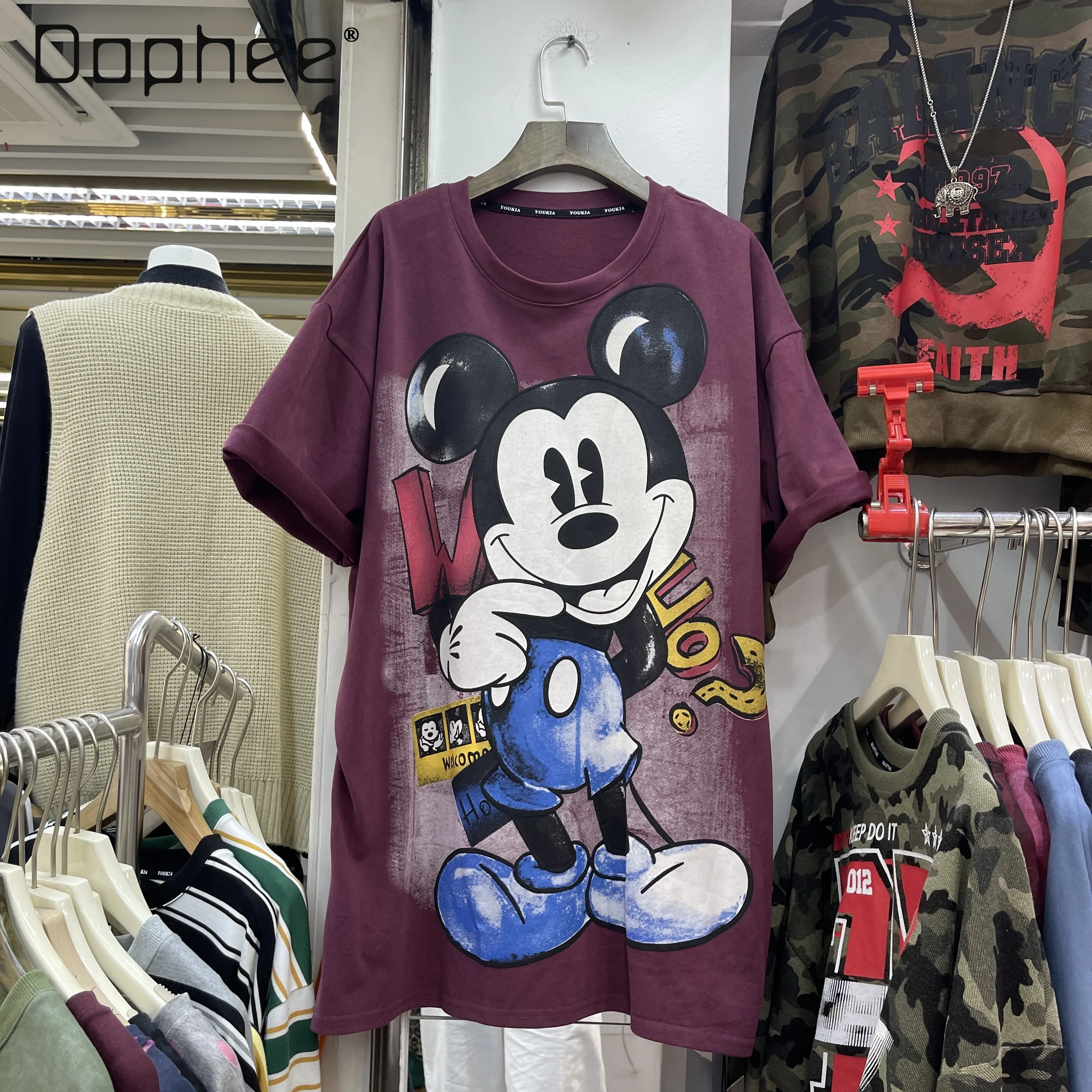 

2025 Autumn New Loose Tee European Style Round Neck Heavy Cartoon Print Short Sleeve T-Shirt for Women Aesthetic Clothes