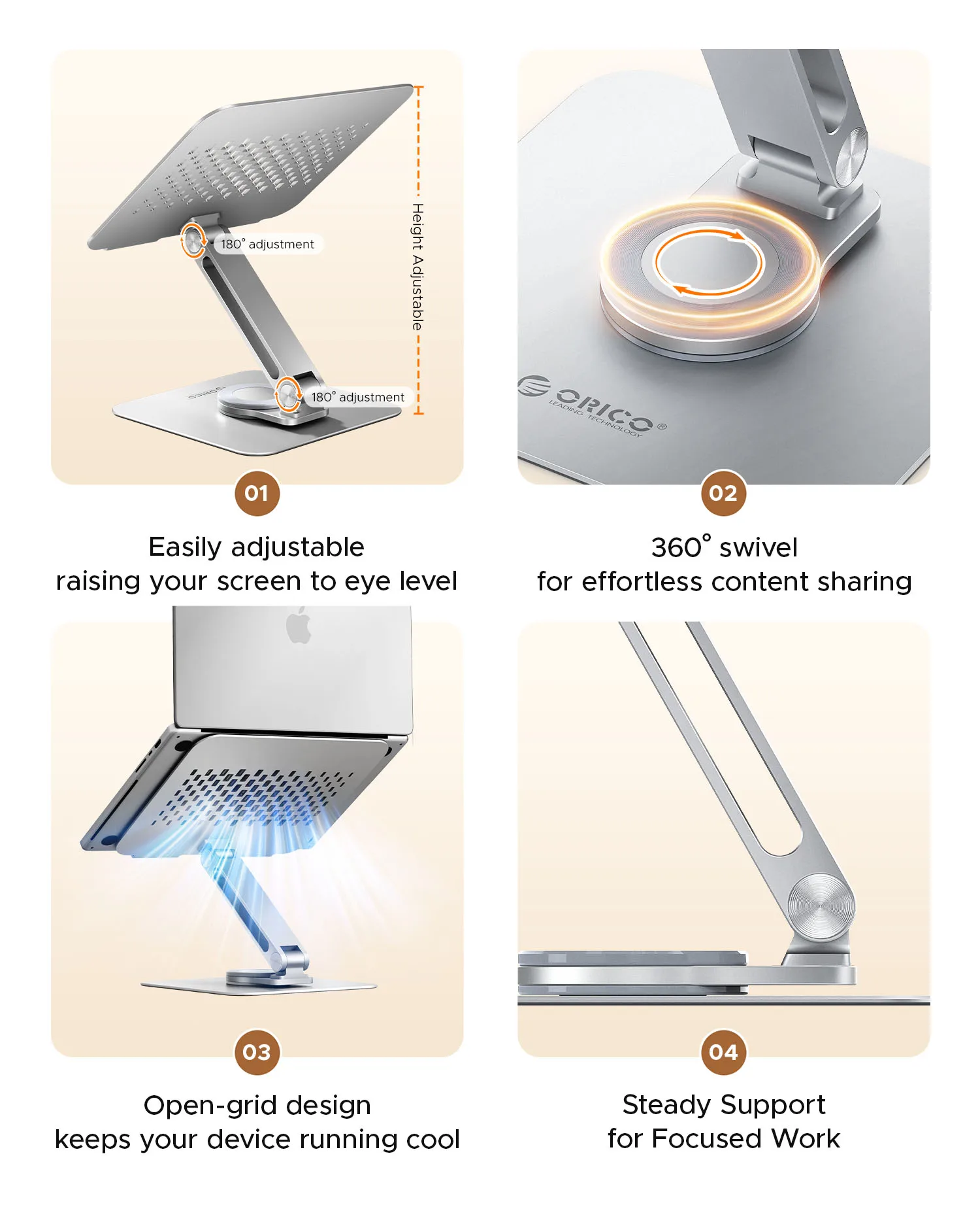 ORICO 360° Adjustable Notebook Stand Laptop Stand Foldable Aluminum Alloy for 13-17 Inch Laptop Macbook Pro Tablet Phone Stand