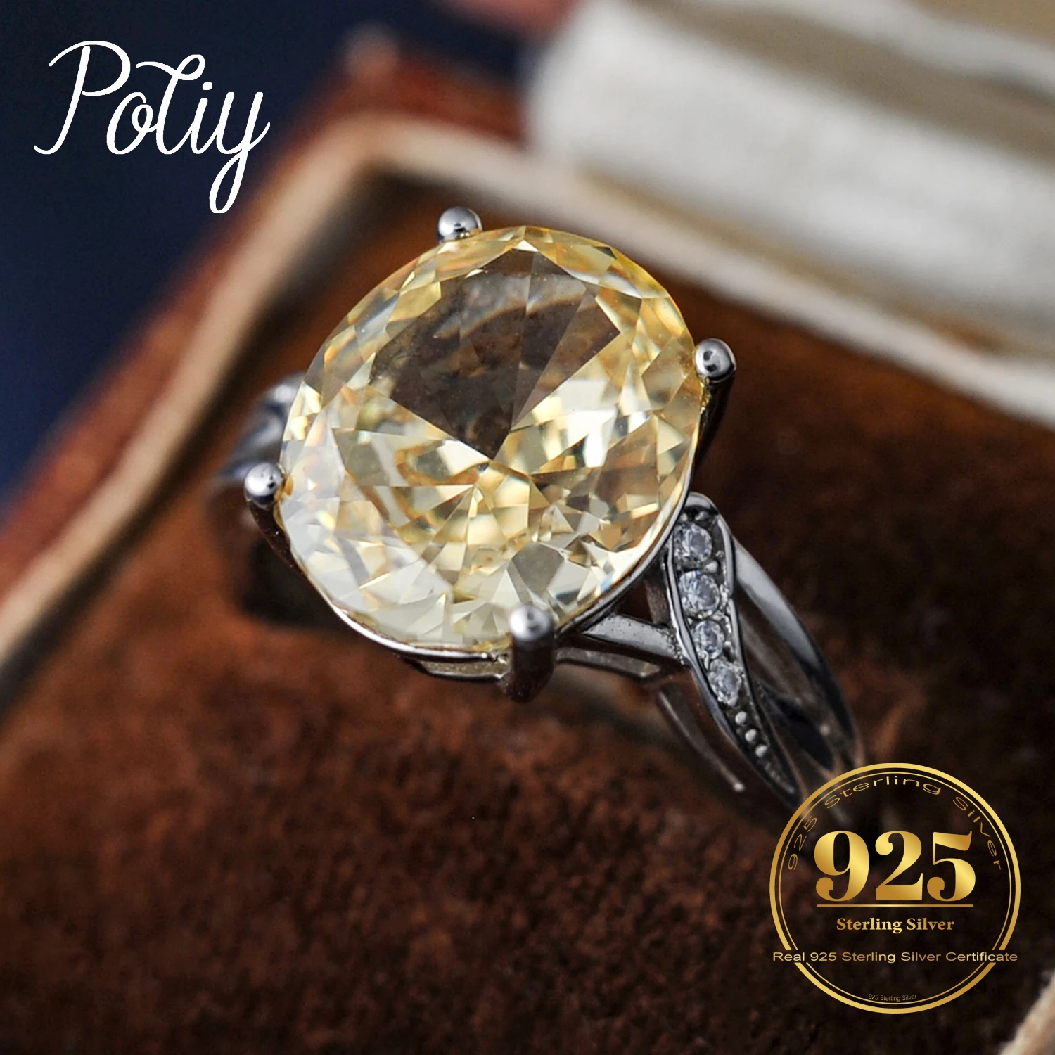 

Potiy 6,3 карата 5A бесконечность овальной формы желтый бриллиант цвет кубический цирконий пасьянс обещание открытое регулируемое кольцо из стерлингового серебра 925 пробы