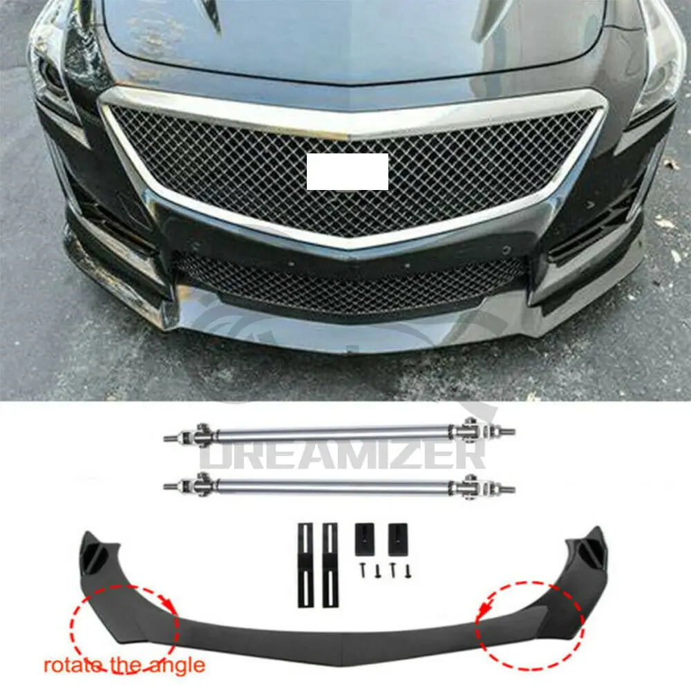 

for Cadillac CT4 ATS Car Front Bumper Lip Body Kit Spoiler Canard Splitter Diffuser Protector Covers with Strut Rod Carbon Fiber