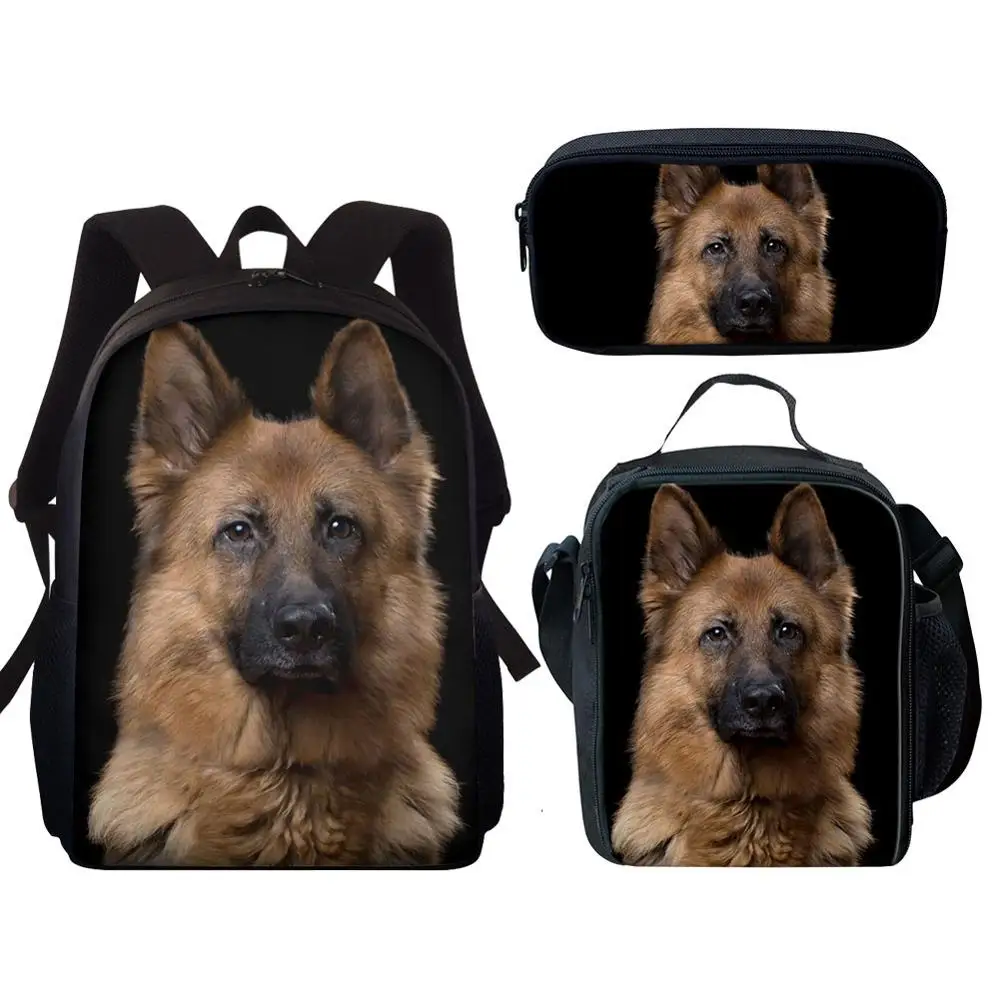 

15Inch Children Book Bag German Shepherd Dog Print School Bag Set For Teenage Boys Girls Back Pack Kids Backpack With Pencil Bag