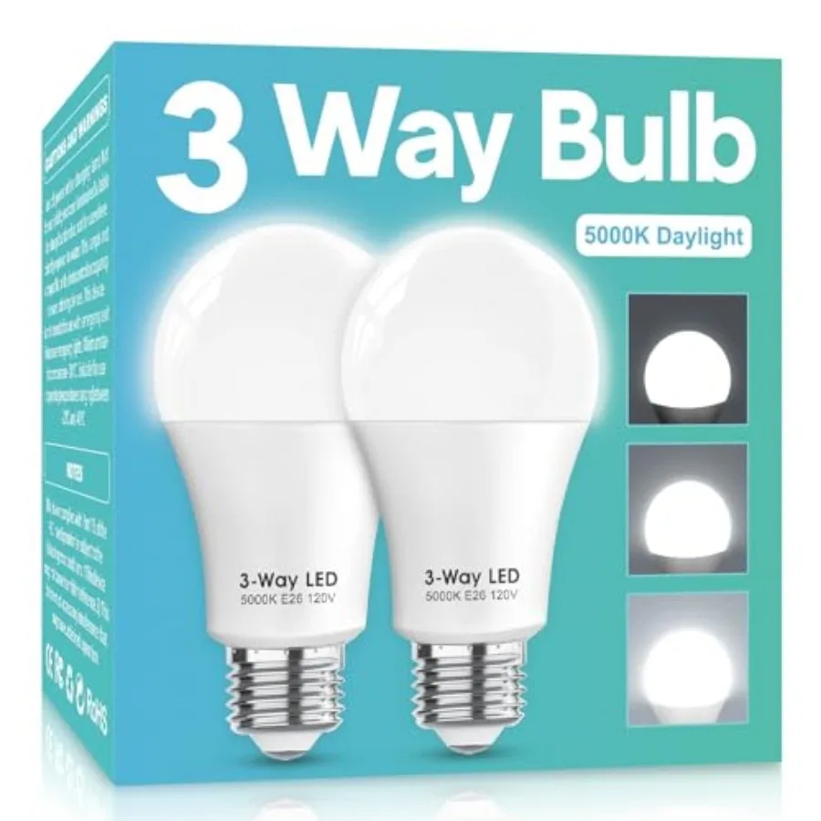 

3 Way LED Light Bulbs 50 100 150W Equivalent, 5000K 3 Way Light Bulbs, A19 Three Way Light Bulb, E26 Base LED Light Bulb for Re