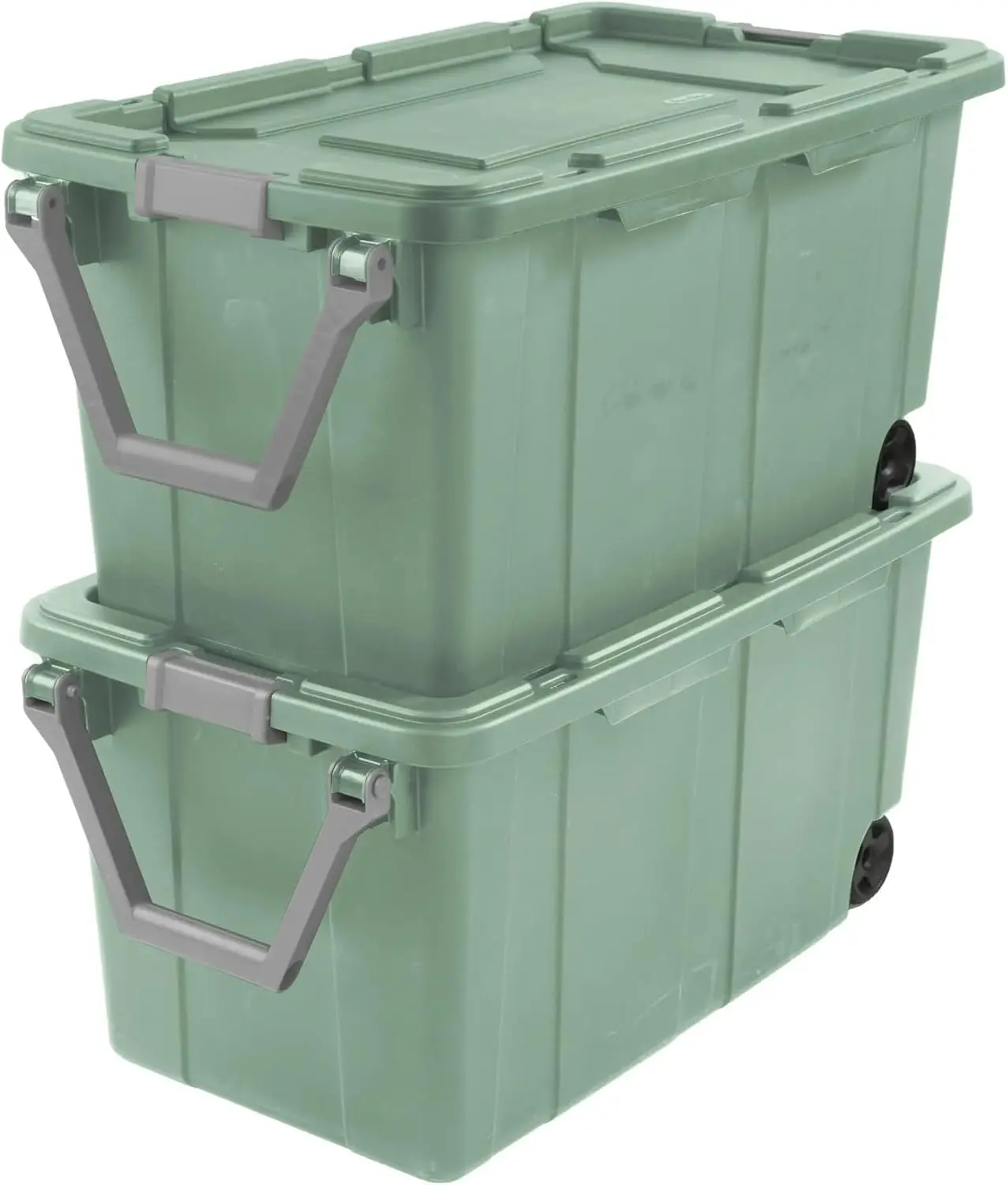 

Sufeasdf Storage Bin 40 Gal Wheeled Industrial Tote Plastic Rolling Stacker Storage Box,for Home,Garage,Camping,2-pack