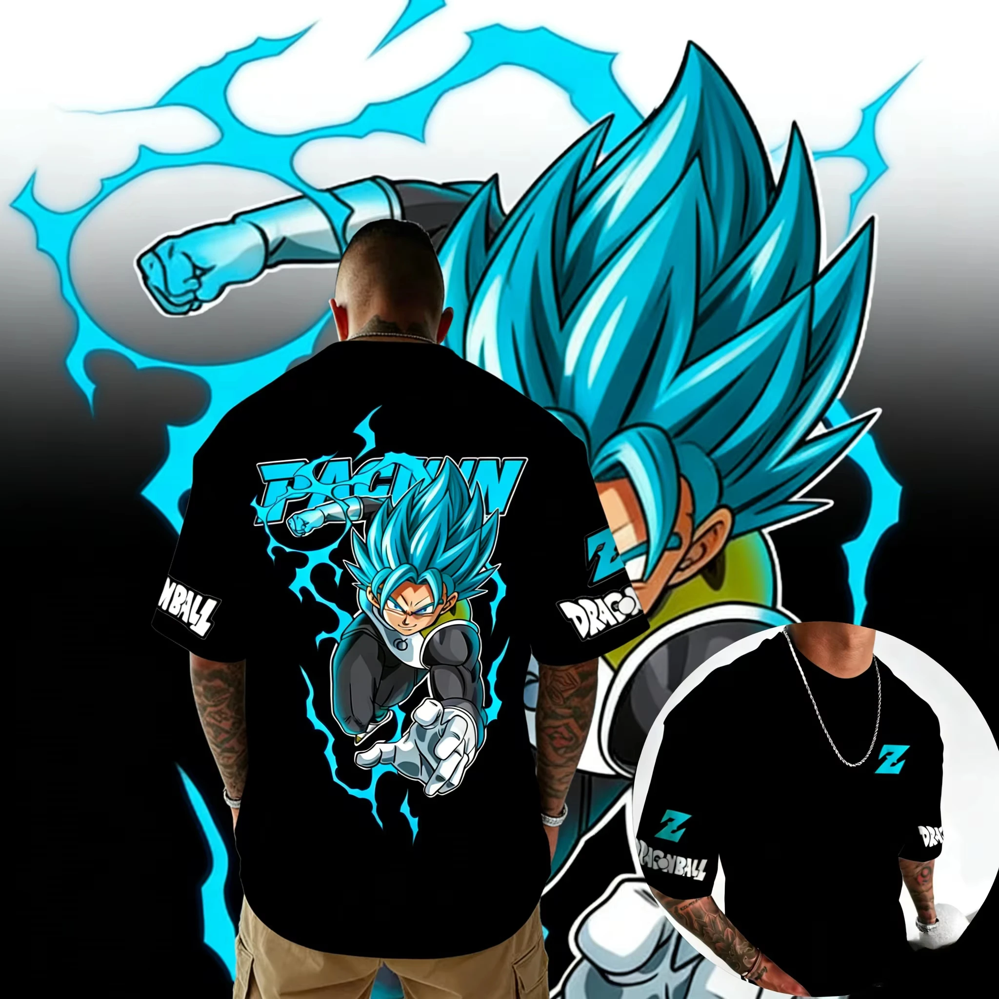 2026 New Hot Summer Dragon Ball Retro Premium T-Shirt Oversized Super Saiyan Blue Vegito Print Casual Men Women Adults Kid