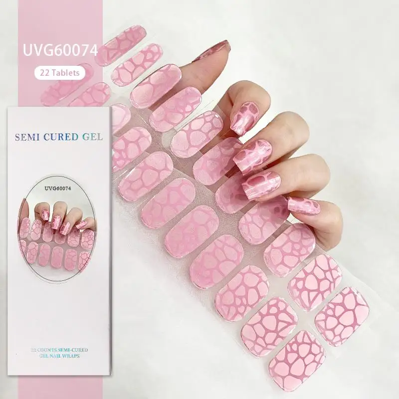 Enveloppes d'ongles en gel semi-durci à paillettes colorées, autocollant français, adhésif, couverture complète, décoration de manucure, 20 pointes, 22 pointes, 24 pointes