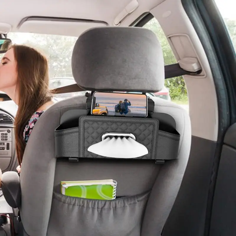 Organizador de asiento trasero de coche, caja organizadora con soporte para pañuelos, impermeable, resistente a las manchas, accesorios interiores de coche de alta resistencia