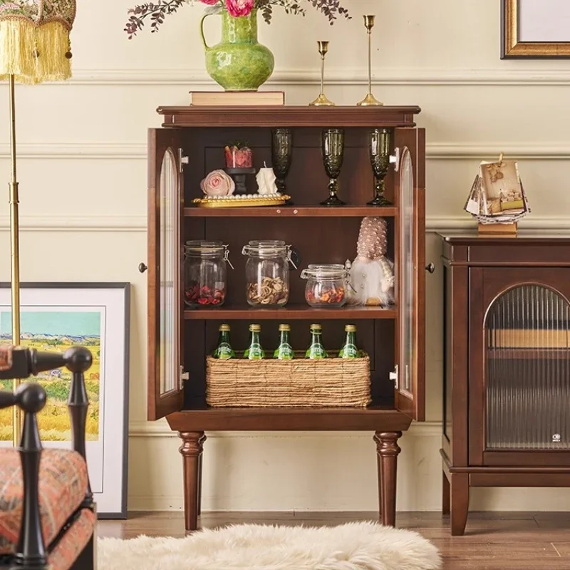 American French retro all-solid wood vertical cabinet Side cabinet Locker TV corner cabinet Simple locker Cherry wood furniture