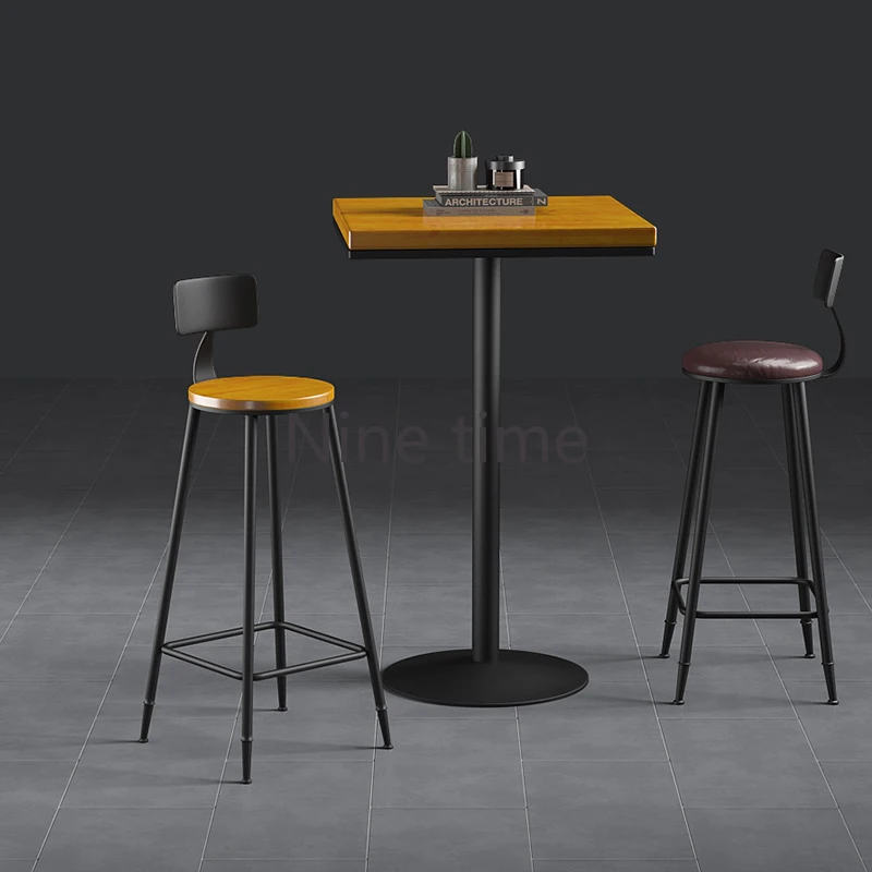 American Modern Minimalist Bar Stools Solid Wood Home Iron Luxury Round High Chair Tabourets De Bar Metal Accessories Furniture