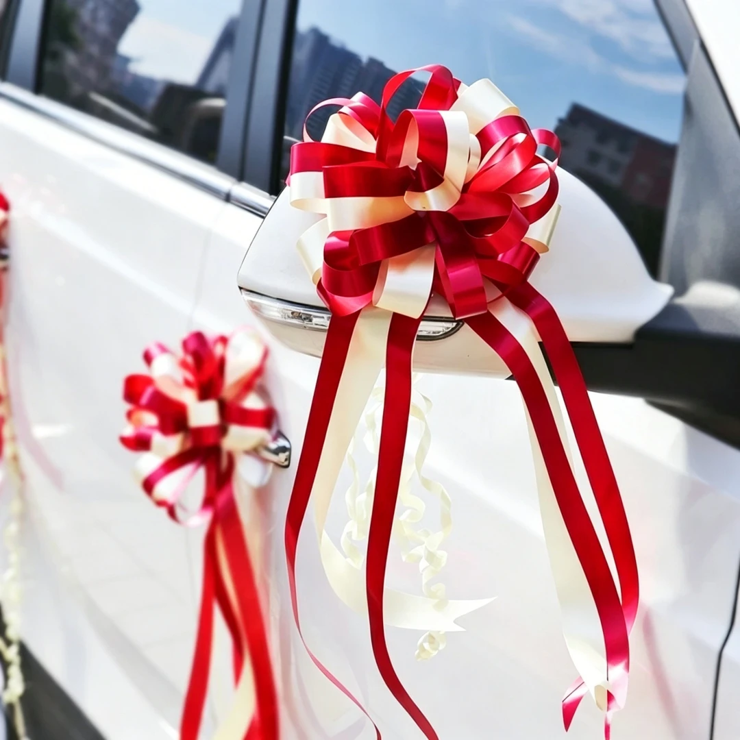 10pcs Wedding Car Pull Flower Ribbon Bow for Gift Wrapping Marriage Ceremony Celebration Party Home Event Decoration Supplies