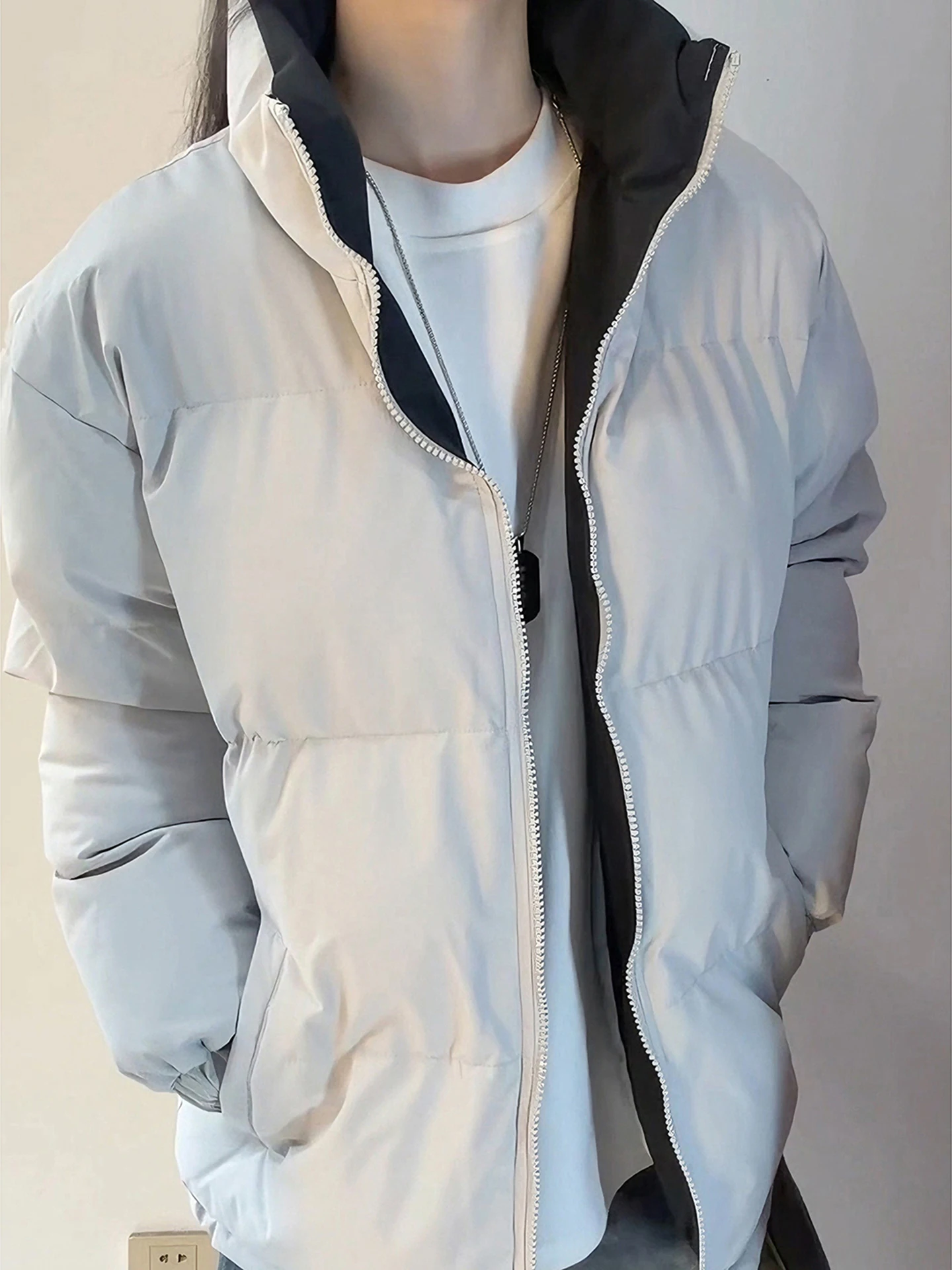 

American Color Blo down Cotton Jaet Men's Winter Thi Warm Stand Collar Bread Sle Coat Youth ular Daily Wear