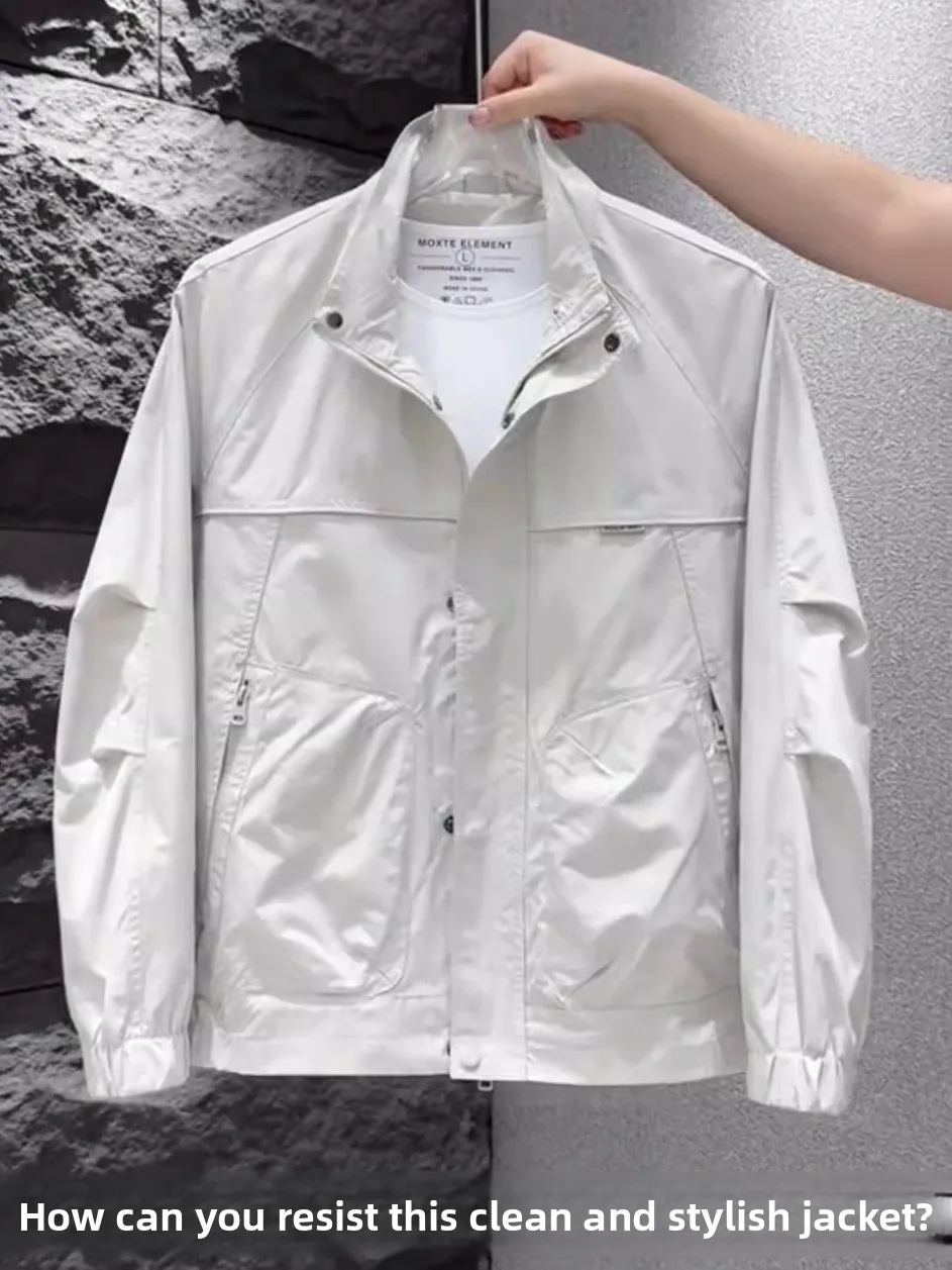 

Spring Autumn New Sle Casual Outdoor Workwear Stand Collar Jaet Men's High Sensation Loose Versatile Leisure down Jaet ...