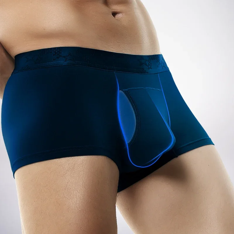 

2PCS Gun-bullet split underpants, men's scrotum holder, men's flat underpants, summer thin, breathable, four-cornered trouser cu
