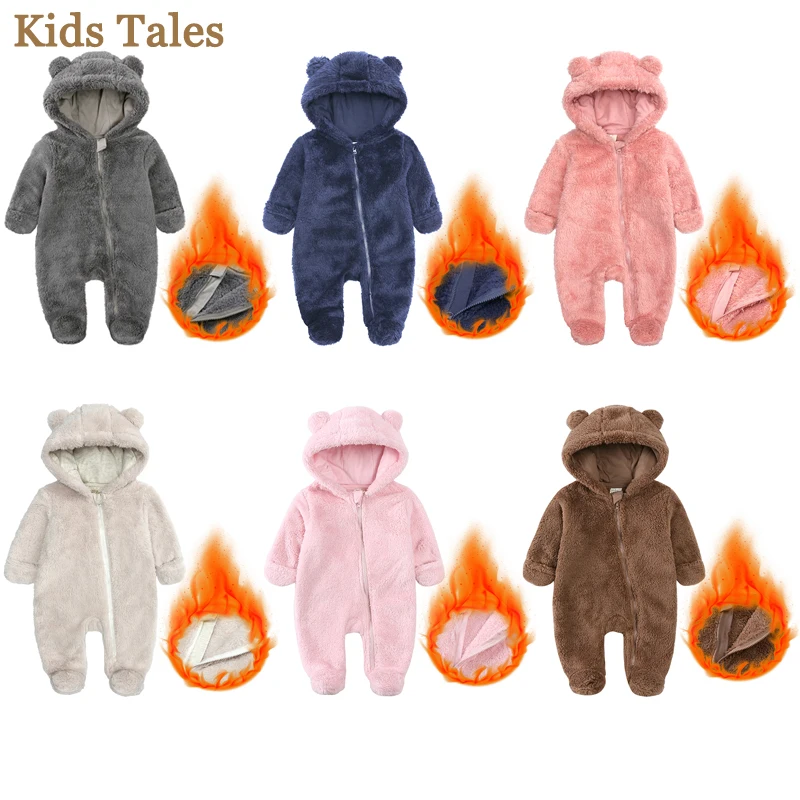 Winter Baby Boys Clothes Girl Fleece Romper Newborn Items Infant Hooded Thick Bodysuits For 0-12Months Toddler Warm Jumpsuit