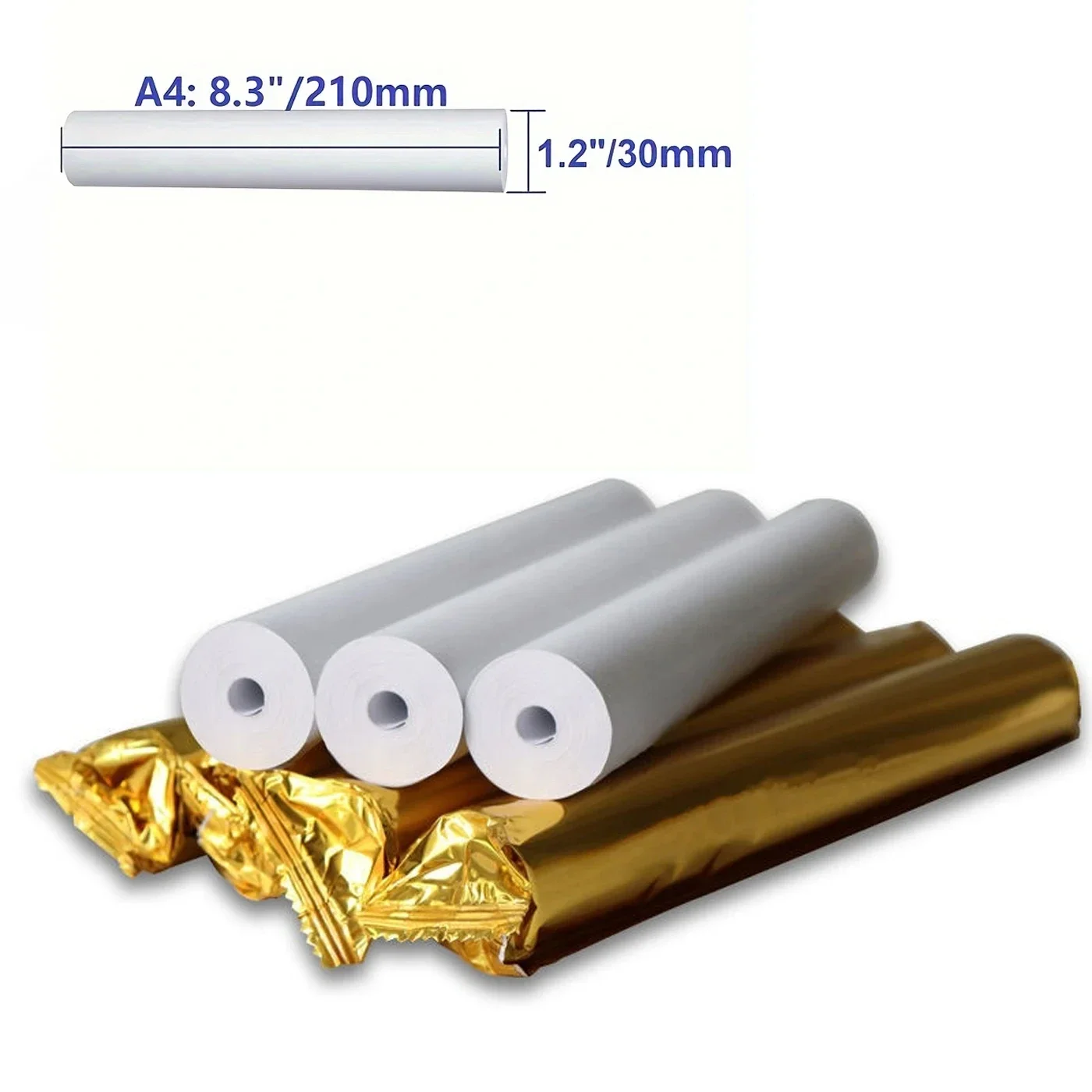 2 rolos de papel térmico a4, 210mm de largura, diâmetro 30mm, papel de impressora apto para peripage a40 phomemo m08f s8 mt810 impressora térmica