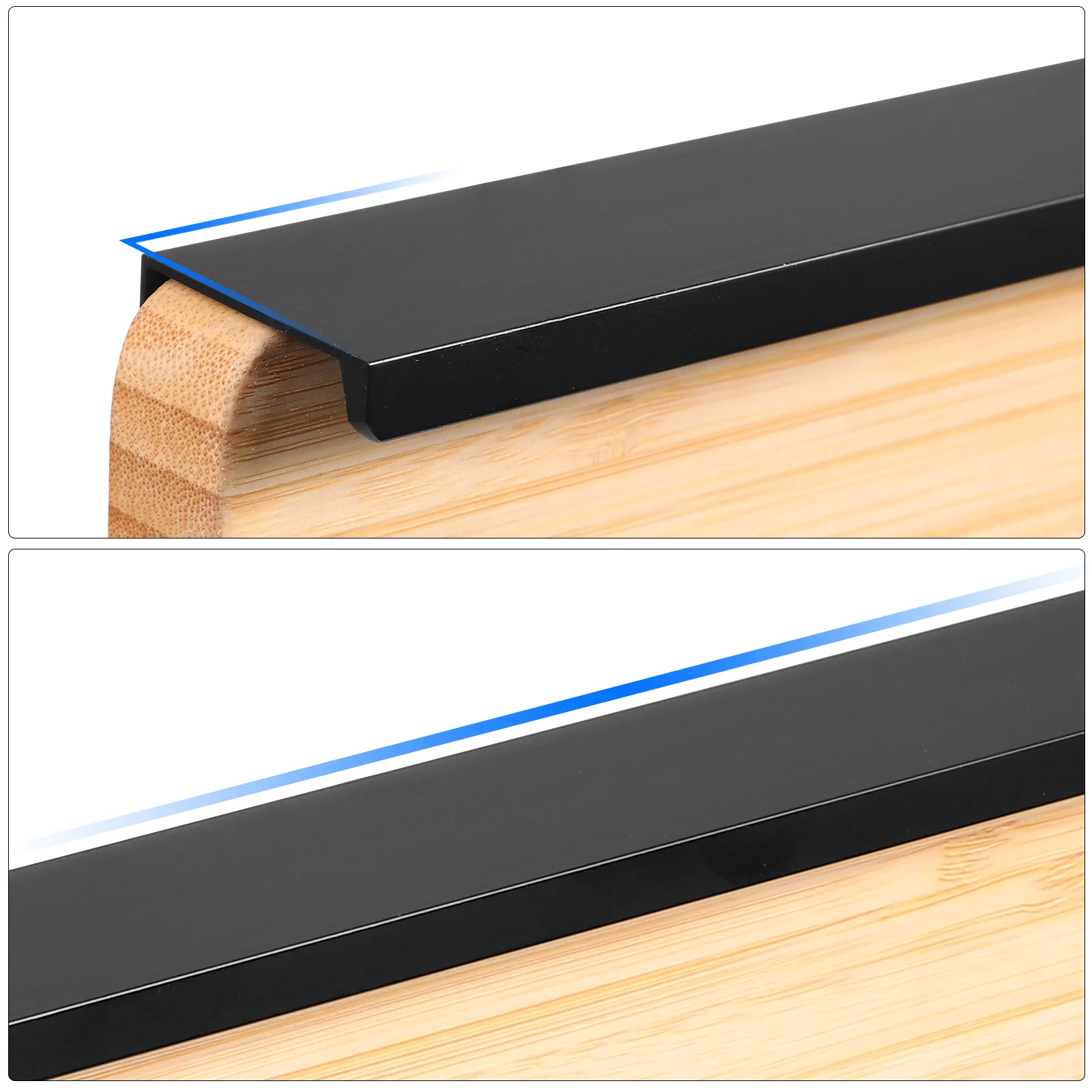 

6Pcs Black Pulls Aluminum Alloy Hidden Cabinet Handles Thickened Rounded Edge for Kitchen Drawer Wardrobe Cupboard Furniture