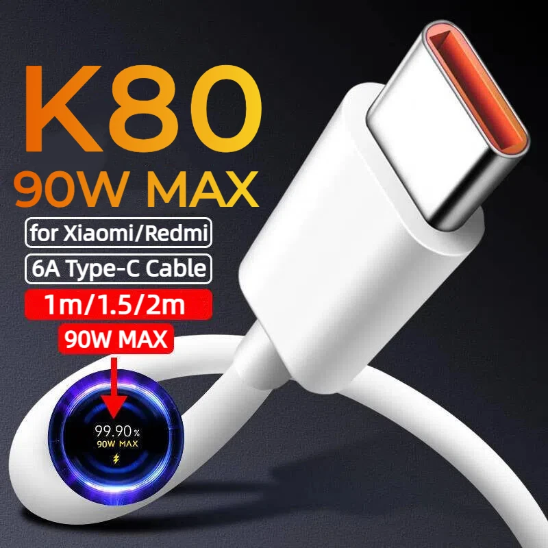 90 watt fast charging cable suitable for Redmi K80 data cable Redmi Note 13 Turbo/K70 Xiaomi 6A Type C 90W Turbo