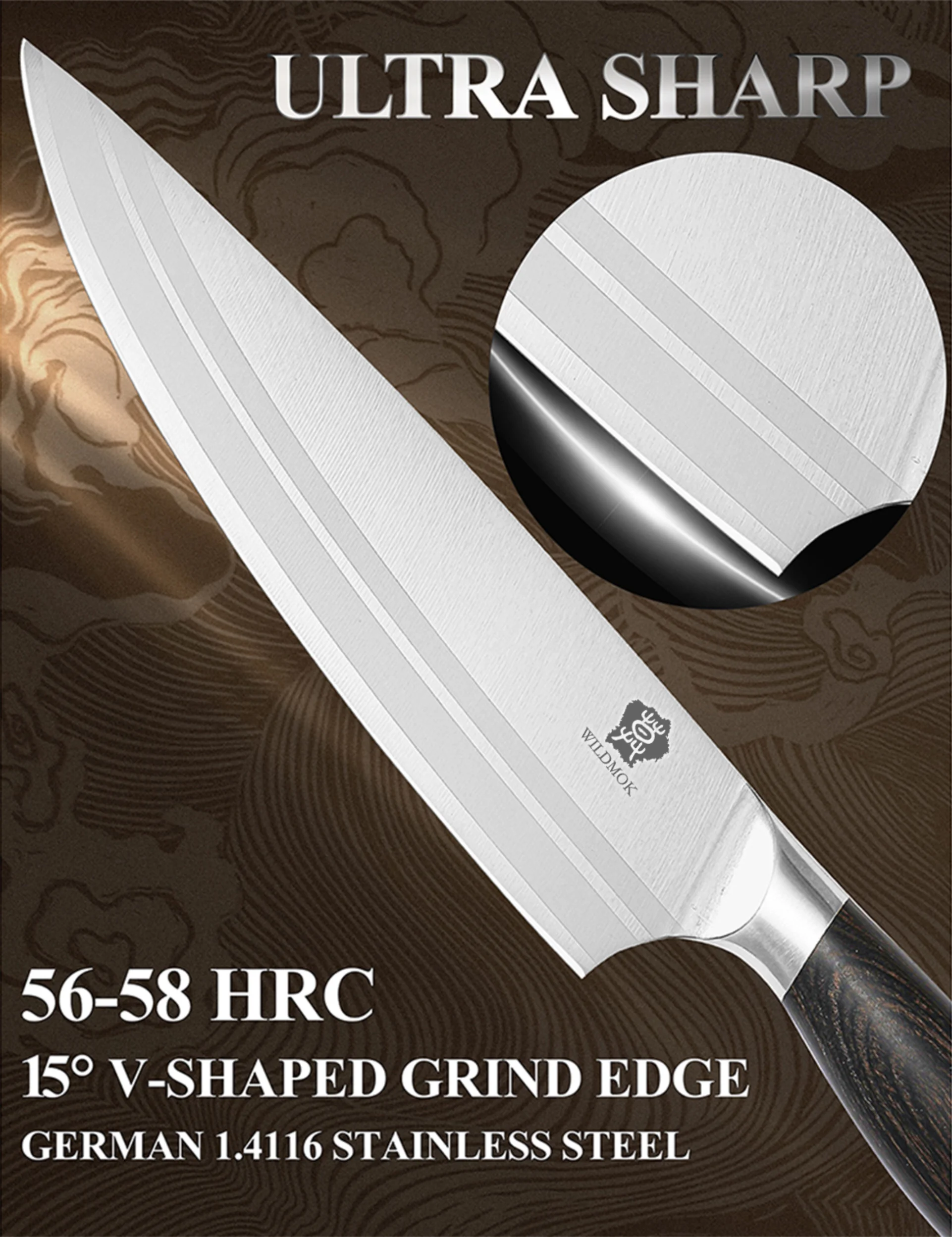 WILDMOK 5 Piece Professional Kitchen Chef Knife Set, German Stainless Steel with Pakkawood Handle Cooking Knife Set