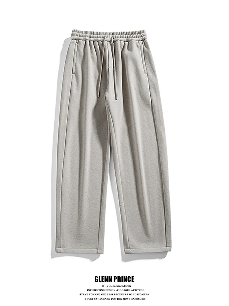 

Мужские повседневные брюки GPstudio свободного кроя на флисовой подкладке, прямые, теплые, для осени и зимы, спортивные штаны в американском ретро-стиле, однотонные