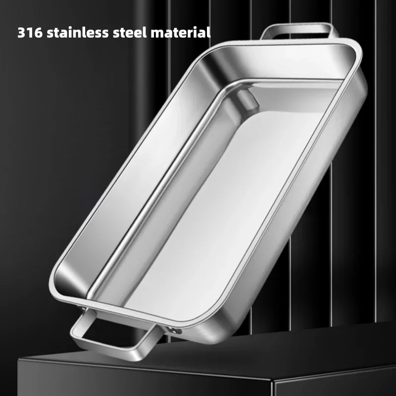 Large Rectangular Stainless Steel Baking Dish for Grilled Fish Food-grade 316 Household and Commercial Tray Steamed Dish