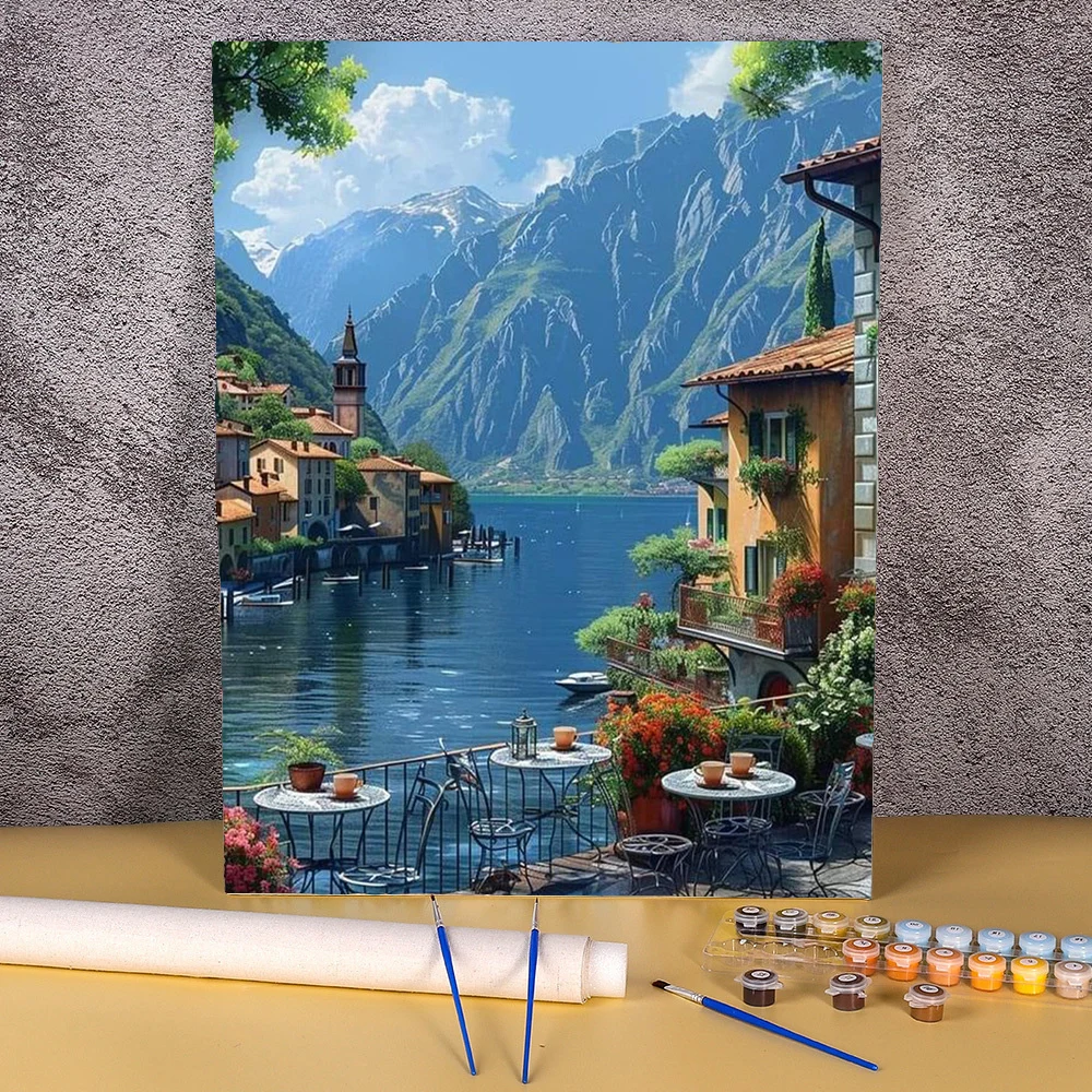 Oil Paint By Number Mountain Lake Landscape Frameless Paintings On Number DIY Coloring By Numbers Drawing Home Decoration Gift