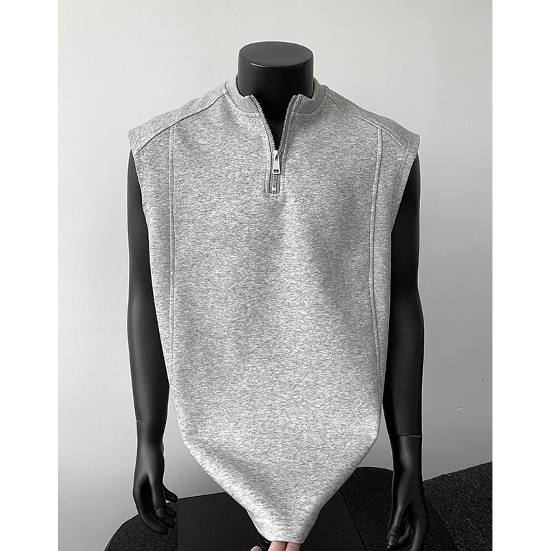 

Men's Minimalist Oversized Half Zip Sleeveless Tank Top Stand Collar Streetwear Tee Sleeveless Casual Unisex Tops