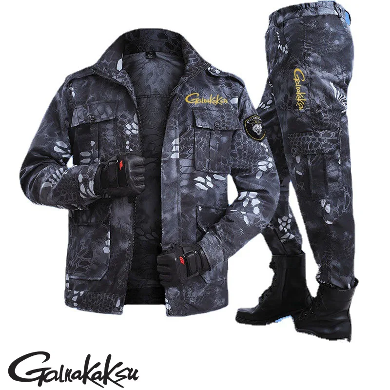 Spring Outdoor Black Python Pattern Camouflage Suit Fishing Protection Sets Wear-resistant Overalls Labor Protection Clothing