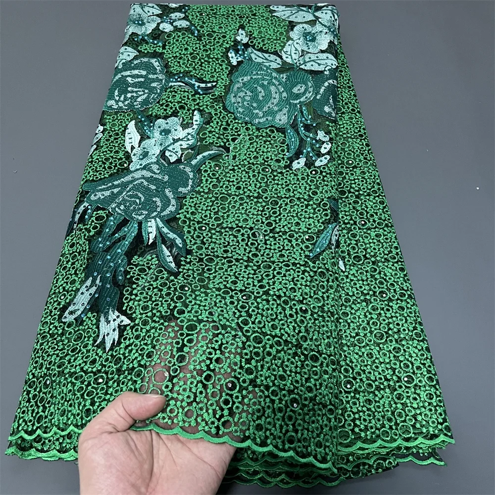 

2025 африканский нигерийский высококачественный тюль с блестками для выпускных платьев, кружевная ткань, вышивка бисером, сетчатая ткань, 5 ярдов, ZJ043