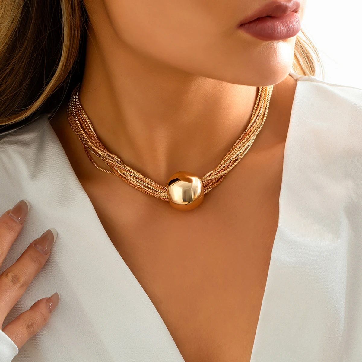 IngeSight.Z Vintage Big Ball Choker naszyjniki dla kobiet wielowarstwowy cienki Link Chain obojczyk naszyjniki moda naszyjnik