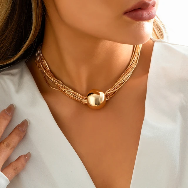 IngeSight.Z Vintage Big Ball Choker naszyjniki dla kobiet wielowarstwowy cienki Link Chain obojczyk naszyjniki moda naszyjnik