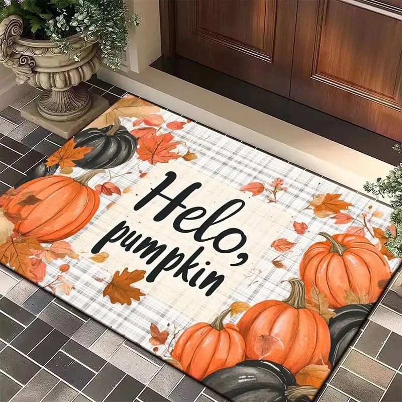 VIKAMA Hello Pumpkin Buffalo Plaid Doormat Fall Autumn Welcome Mat Non Slip Front Door Rug Harvest Decor Home Holiday Winter
