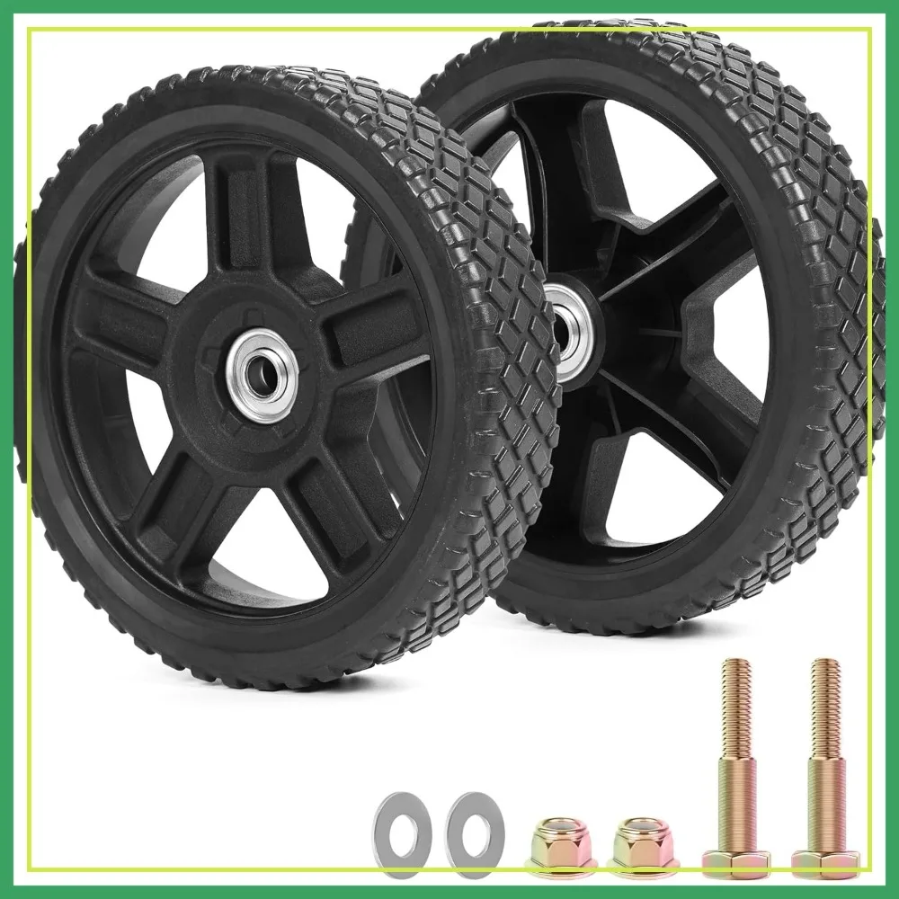 Kit de Ruedas para Cortacésped de 8 Pulgadas, Ruedas Universales de 8 Pulgadas para Cortacésped con Rodamientos de 1/2 Pulgada, Pernos y Tuercas, Neumáticos de Repuesto de Plástico para Cultivadora de Jardín, Lavadora a Presión, Carretilla Manual, Paquete de 2