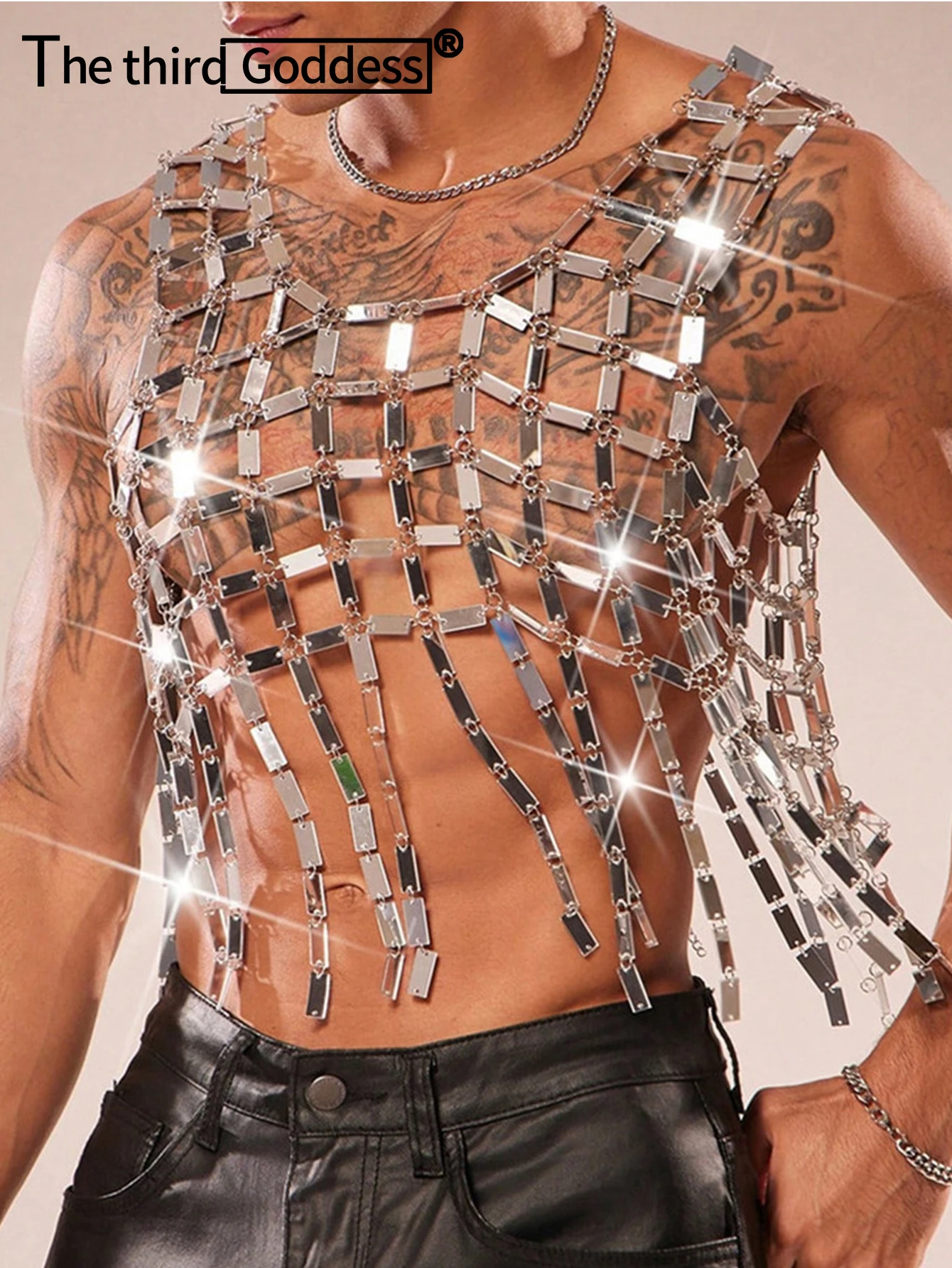 Sexy see through metal sequin tanks top women men summer night club party tops gay man rave festival clothing fashion streetwear